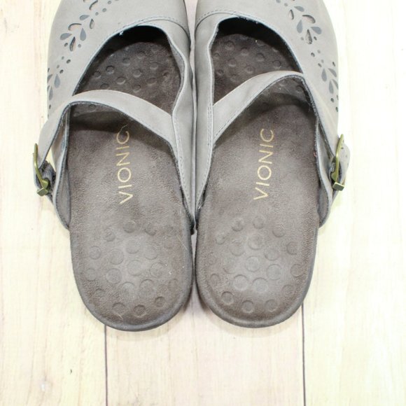 Vionic 374 Midway Gray Leather Slip On Buckled Mary Jane Flat Shoes Size 7 - Picture 7 of 9